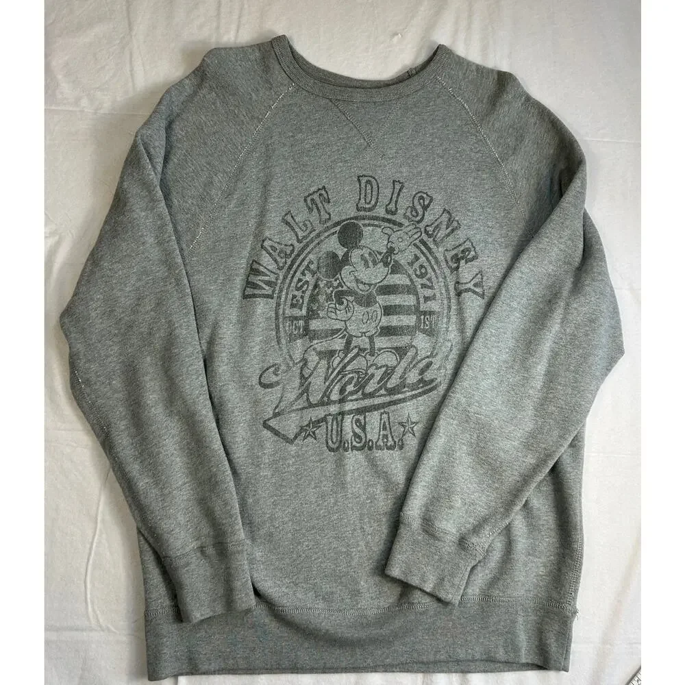 Disney Parks Authentic Original Mickey Mouse Raglan Sweatshirt, Gray, Size Large - Picture 2 of 14